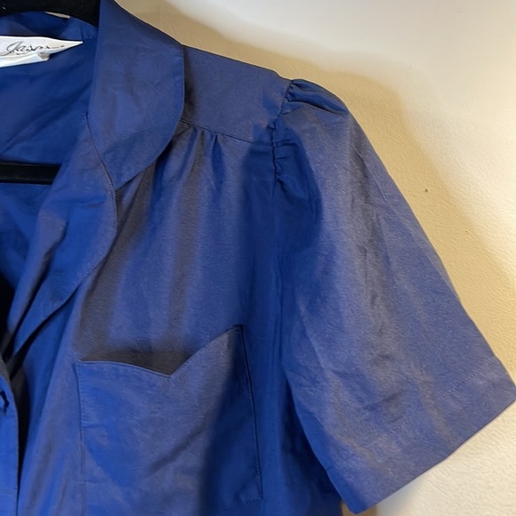 Vintage navy blue button down short sleeve blouse - Picture 6 of 12